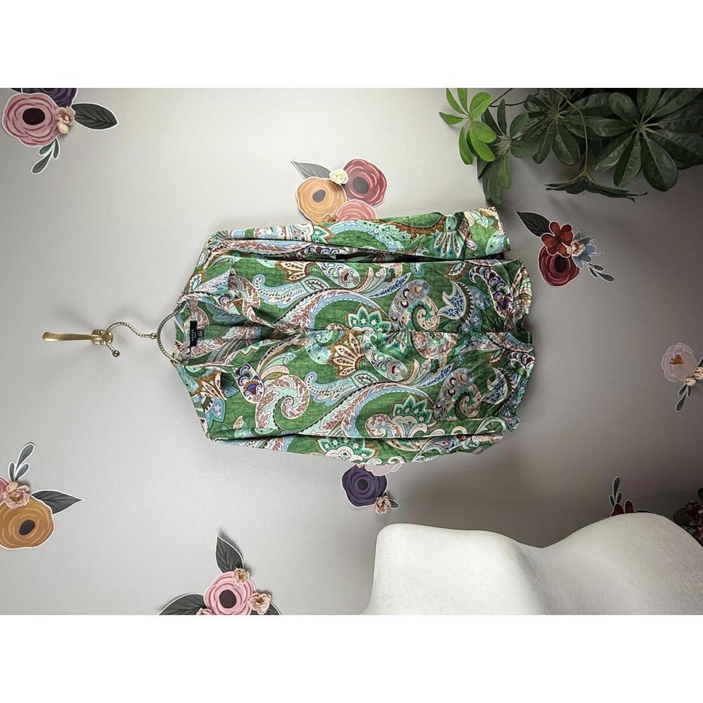 Haver. London Paisley Green Floral Long Sleeve Button-up Blouse - Size - XS